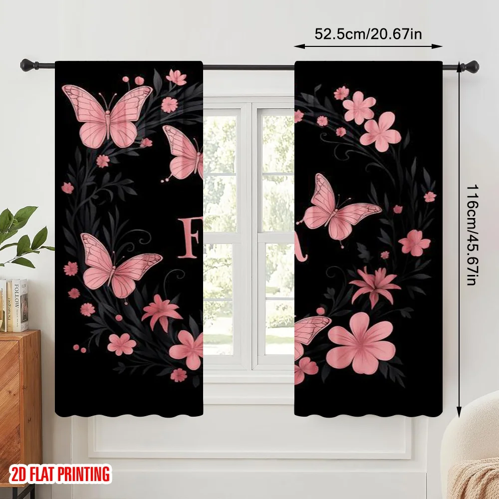 2pcs,2D plane printing Curtains&Window Treatment FlutteringBlossoms Versatile Fabric (without rod) Art Deco Festive Use for