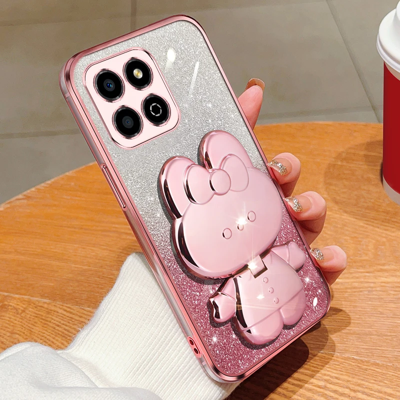 Case HONOR X8b X8a X8 X9a X9b X7a X7b X6 X6a 9X 8X X50 X40 X30 X20 X10 Gradient Glitter Makeup Mirror Rabbit Folding Stand Cover