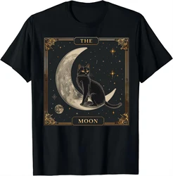 Tarot Card The Crescent Moon Black Cat Gothic Trendy Women T-Shirt Y2k Top Shirts for Women Ropa Mujer Camisetas
