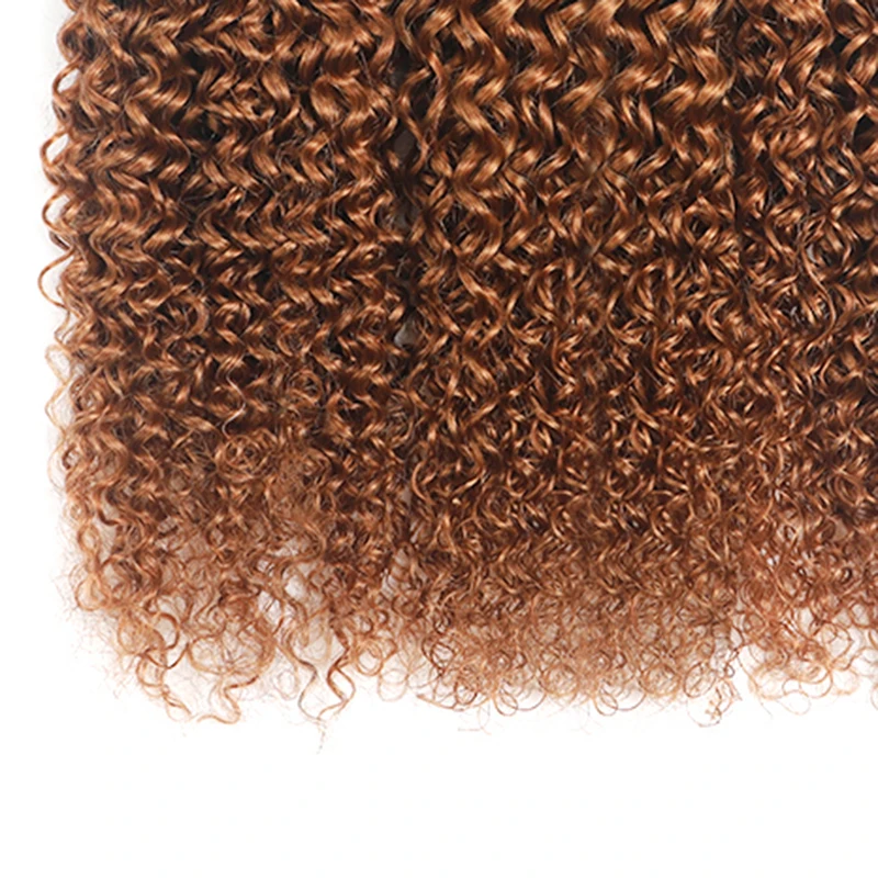 KCaroline-Tissage en Lot Brésilien Non Remy avec Closure, Cheveux Naturels Crépus Bouclés, Brun Ombré, 4x4, 3 Lots