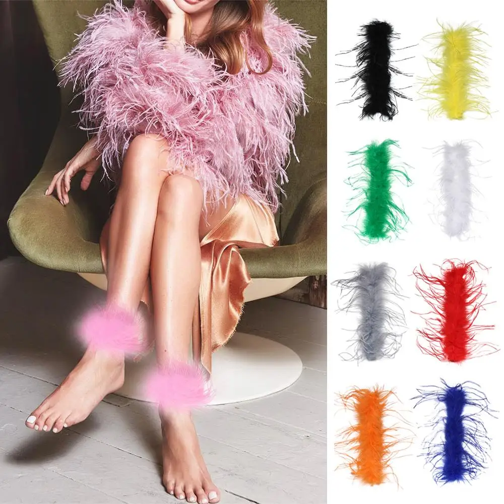 Women\'s Fur Feather Slap Bracelets Feather Cuff Hair Accessories Anklet Bracelet Feather Wristband Slaps on Cuff Sleeves