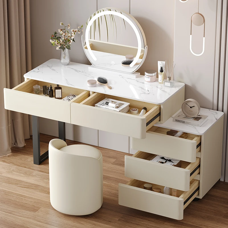 Multifunction Lighted Makeup Dresser with LED Mirror Modern Design for Bedroom & Bathroom Use MDF Panel Solid Wood Construction