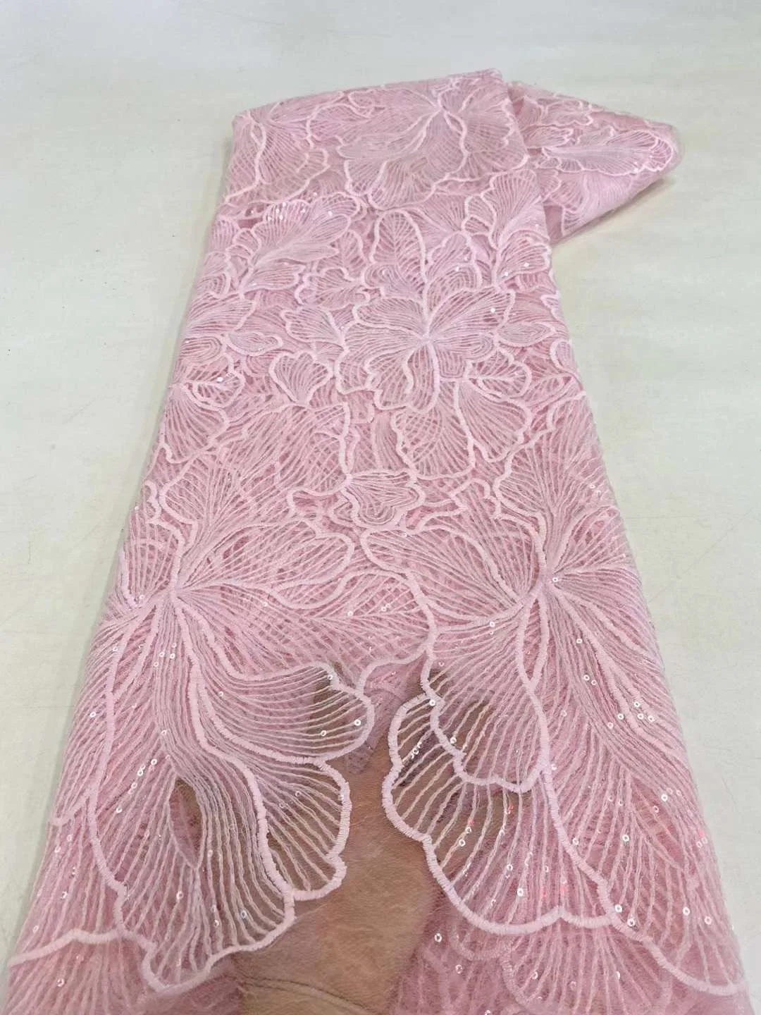 New Coral African Sequence Fabric Lace High Quality Nigerian Party Lace Fabric 2024  French Fabric Material For Wedding Sewing