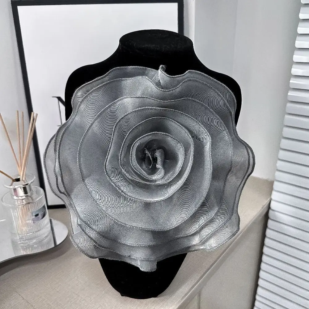 جديد اليدوية روز زهرة التصحيح بروش اكسسوارات الخياطة الاصطناعية زين الأورجانزا DIY 3D زهرة الصدار