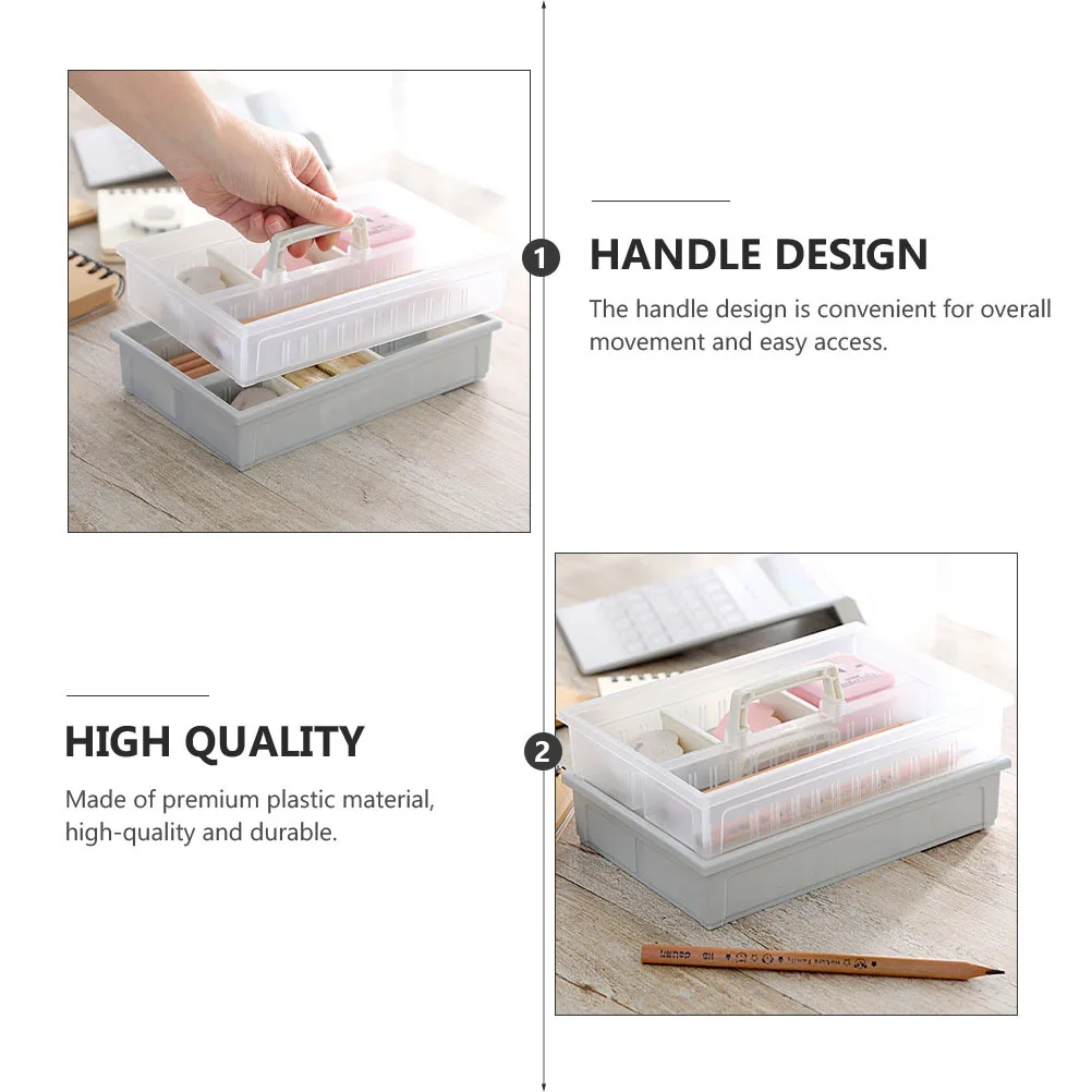 1Pcs Office Desktop Storage Box Foldable Plastic Organizer Stackable Divider Handle Multi-Grid Container for Stationery