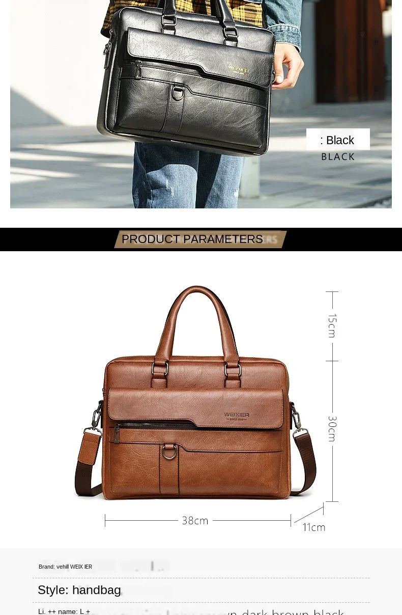 2024 Mannen Aktetas Tas Hoge Kwaliteit Business Beroemde Merk PU Lederen Schoudertas Messenger Bags Kantoor Handtas 14 inch Laptoptas