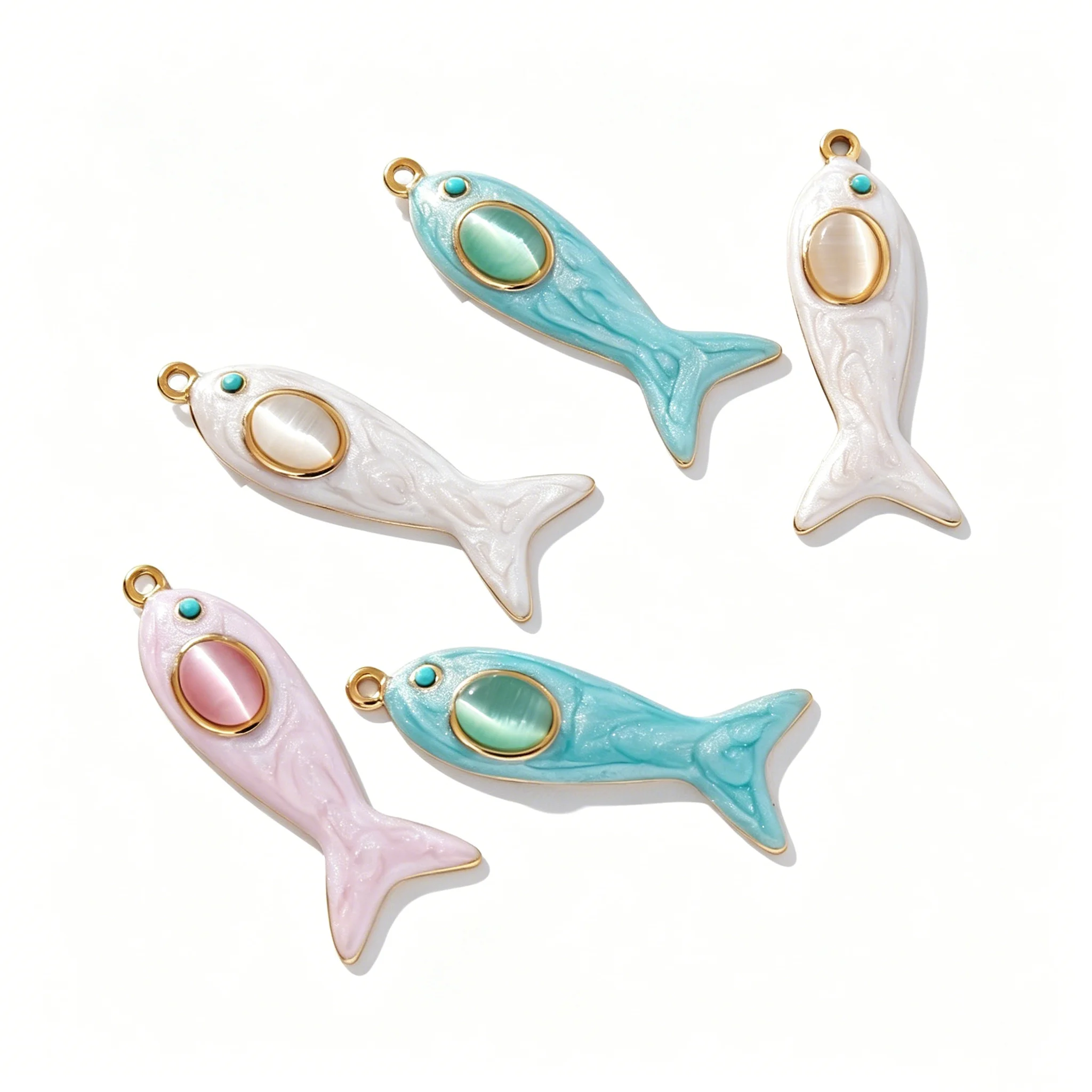 2 Stück Edelstahl-Ozean-Anhänger, Emaille-Fisch-Anhänger mit Perlmutteffekt für DIY-Ohrringe, Halsketten, Armbänder, Schmuckherstellung, Zubehör – Detail 4