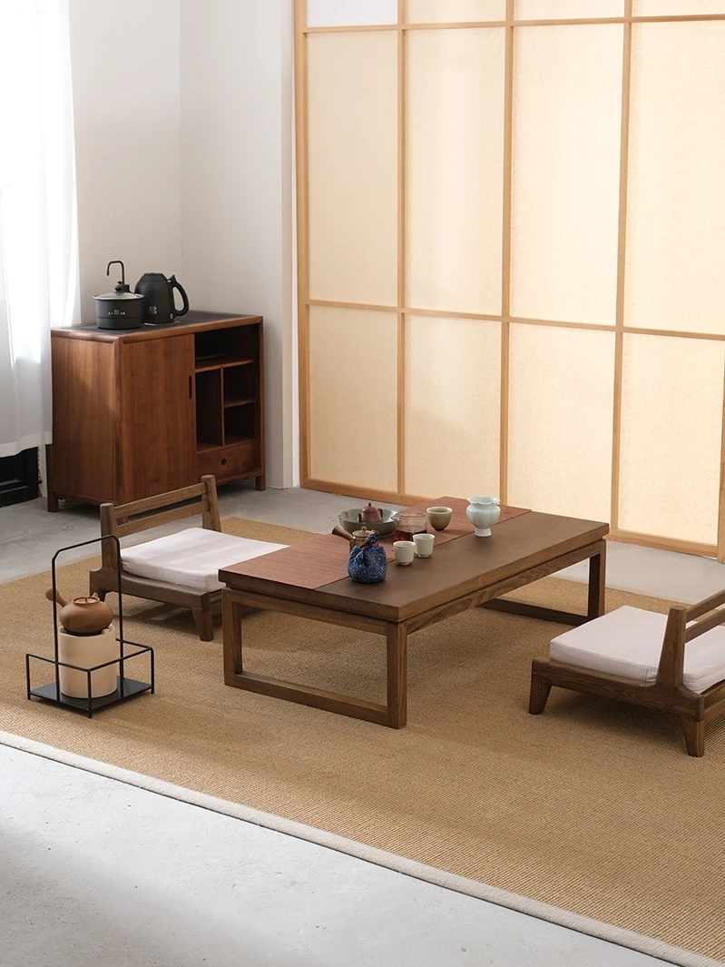 Old elm tatami coffee  solid wood bay window  balcony small coffee Japanese zen floor small low  kang