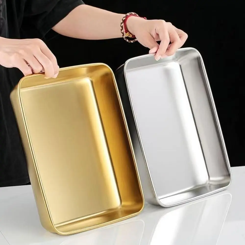 Practical Stainless Steel Multi-sizes Tray Gold Silver Large Capacity Storage Tray Rectangle Thicked Cake Tray For Refrigerators