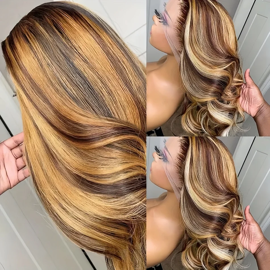 الأسود والبني تسليط الضوء على شعر مستعار شعر الإنسان 13x4 13x6 HD الدانتيل الباروكة الأمامية البرازيلي 100% الملونة 1B/30 الجسم موجة خصلات الشعر المستعار الإنسان