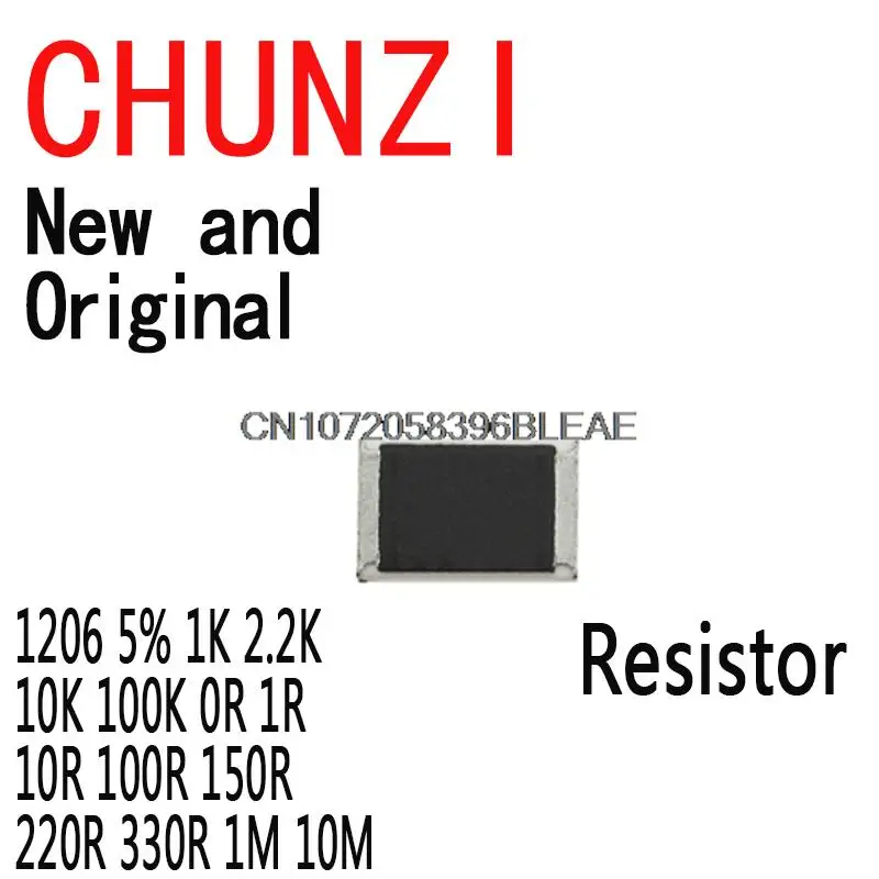 100PCS SMD Resistor 0R ~ 10M 1/4W 0 1 10 100 150 220 330 Ohm 1206 5% 1K 2.2K 10K 100K 0R 1R 10R 100R 150R 220R 330R 1M 10M 