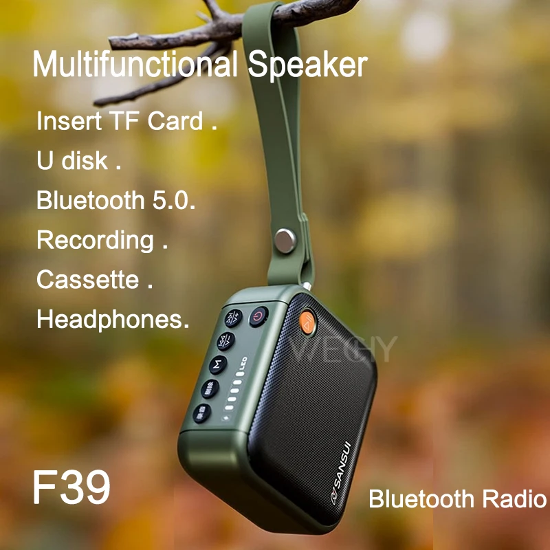 

Портативные беспроводные Bluetooth-колонки SANSUI F39, FM-радио, Hi-Fi, сабвуфер, Поддержка выхода наушников, USB, OTG, TF-карта, AUX