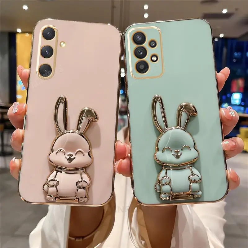 A 54 34 14 53 Luxury Plating Rabbit Holder Case For Samsung Galaxy A54 A34 A52 A53 A24 A14 A52 A53 A23 A13 Silicone Stand Cover