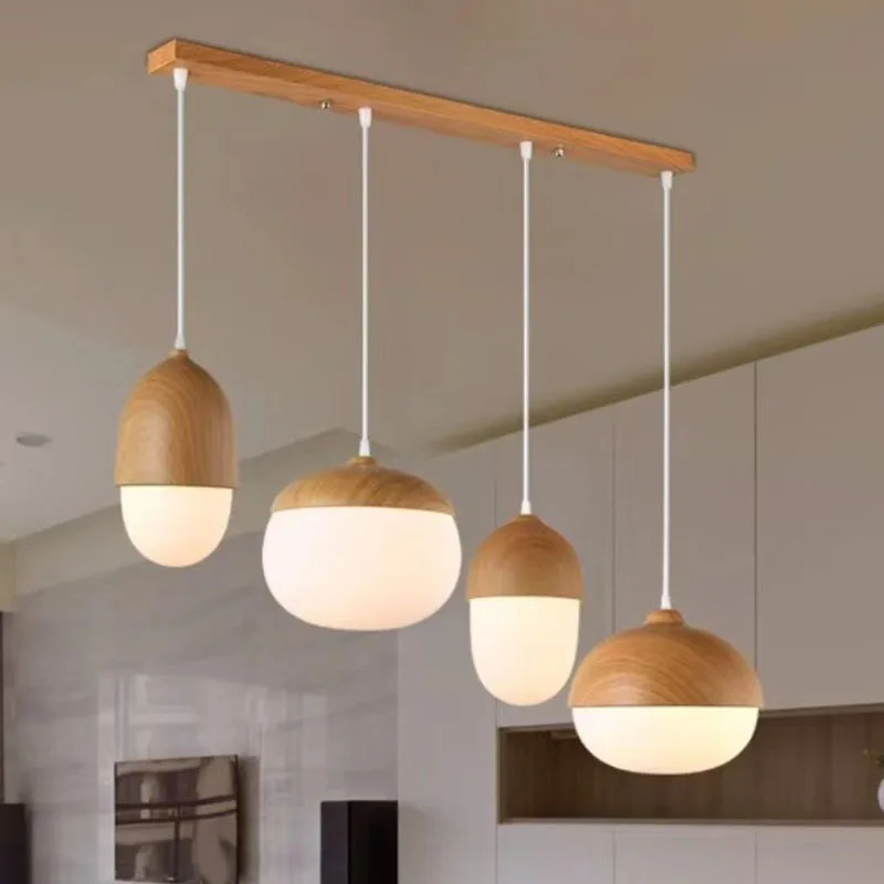 Nordic Wooden E27 Pendant Light For Restaurant Bedroom Aisle Study Nut Chandelier Indoor Decor Hanging Lamp For Ceiling Luster