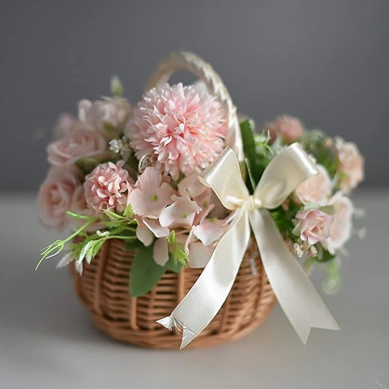 Wicker hand-woven flower child basket with handle and plastic plug-in Easter egg candy basket wedding flower child basket image 3