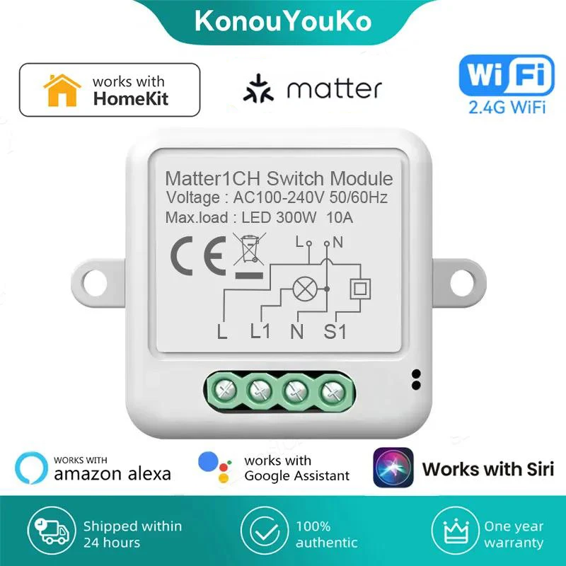 WIFI Smart Switch Module For Homekit Matter Remote Control Relay Breaker Home Automation Works with Siri Alexa Google