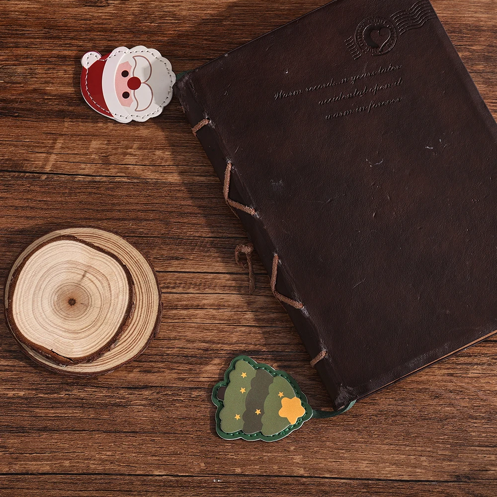 1 Pack Santa Claus Bookmark PU Leather with Snowman Christmas Tree For Book Lovers Students 2-in-1 Page Marker Bag Decor - view 5