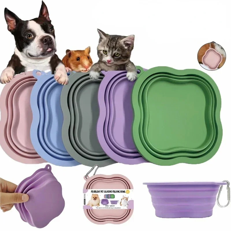 Pet Collapsible Outdoor Silicone Non-Toxic Bowl Outdoor Portable Clover Shaped Dog Bowl for Cats Dogs Pet Feeder Supplies