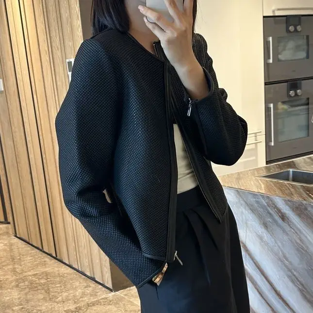 2023 Women New Genuine Sheepskin Leather Coat Hand-woven Simple Versatile Jacket E62