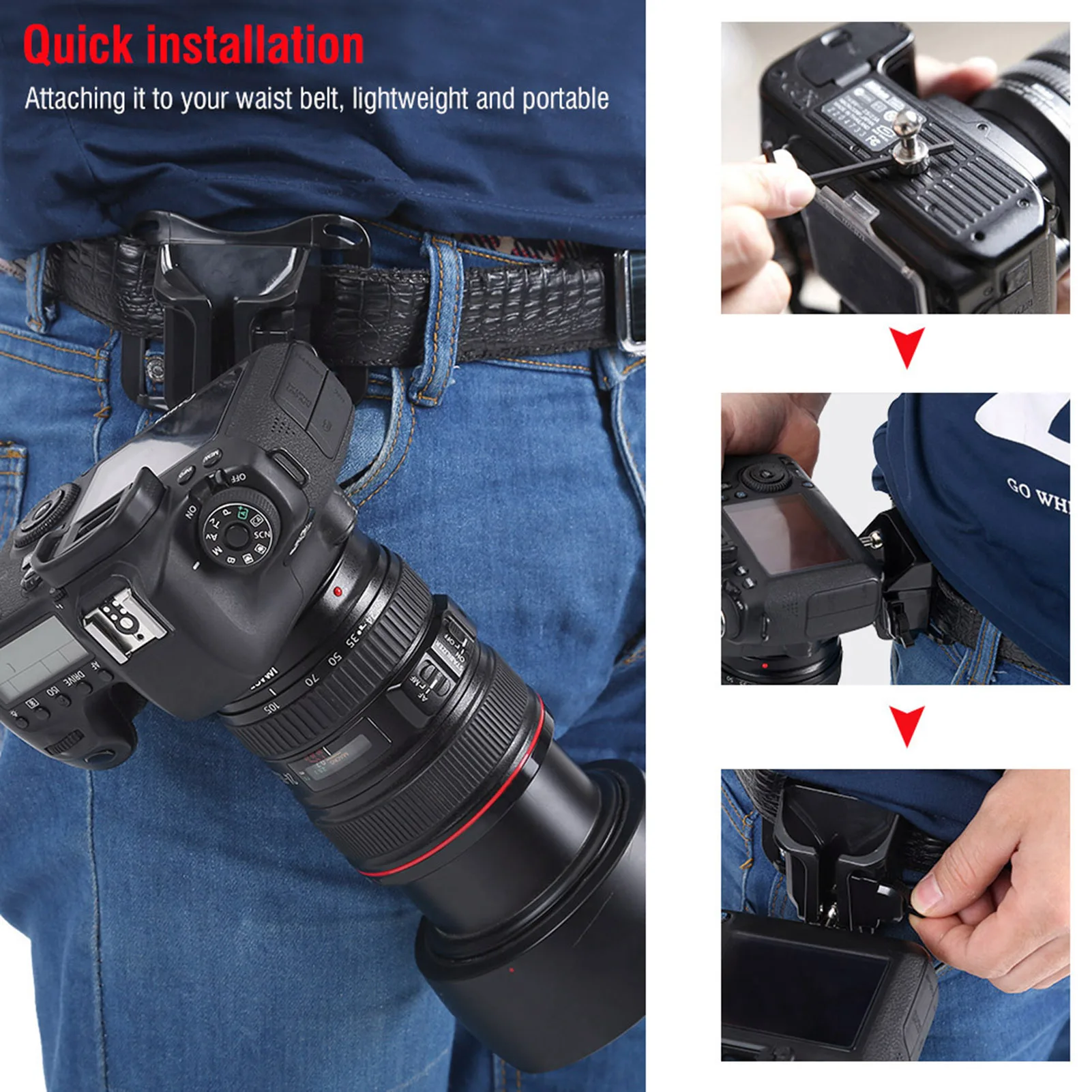 Camera Waist Holder Camera Hanger 1/4in Screw Mount Quick Release Waist Belt Buckle Holder for DSLR