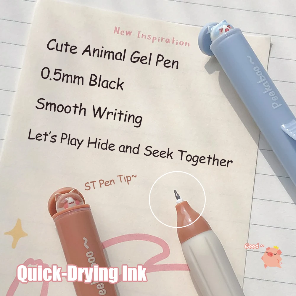 2/6 Stück lustige Kätzchen-Gelstifte zum Verstecken und Suchen, 0,5 mm, Flip-Cover-Design, niedlicher, schnell trocknender Stift im minimalistischen Stil – Detail 3