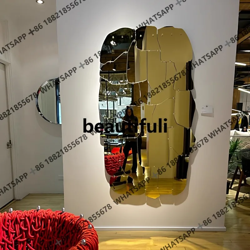 

Italian light luxury glass mirror full body mirror background wall wall hanging wall living room art decorative mirror