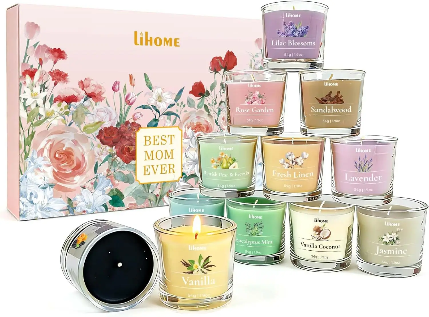 Juego de 12 Velas Aromáticas con Mensajes para Mamá, Regalos de Cumpleaños de Hija e Hijo para Relajarse