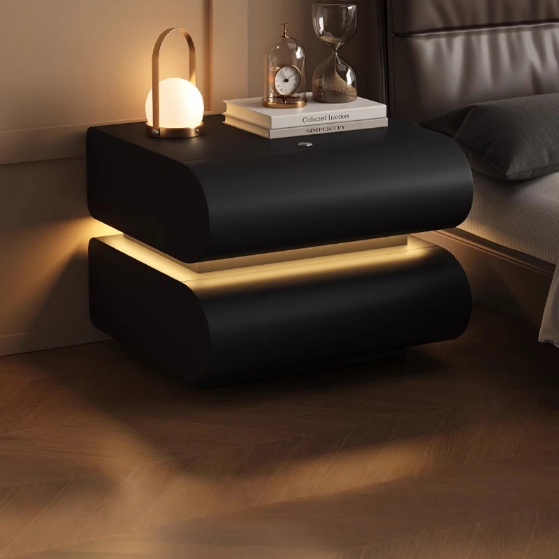 أدراج منضدة خشبية شاحن لاسلكي أثاث غرفة النوم خزانة تخزين طاولة السرير الحديثة Mesita De Noche Dormitorio