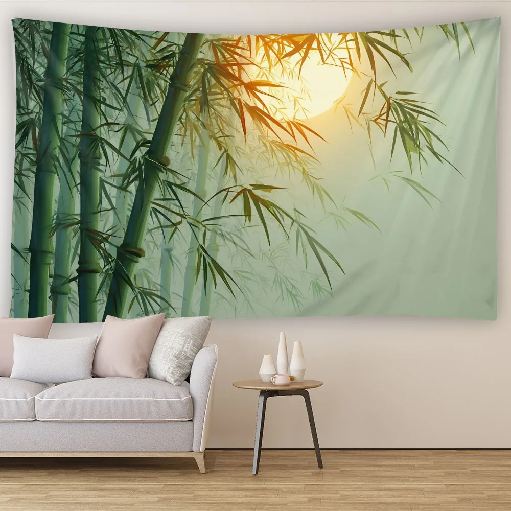 

Bamboo forest art hanging cloth home wall hanging bedroom living room decoration green bamboo sunshine landscape wall tapestry