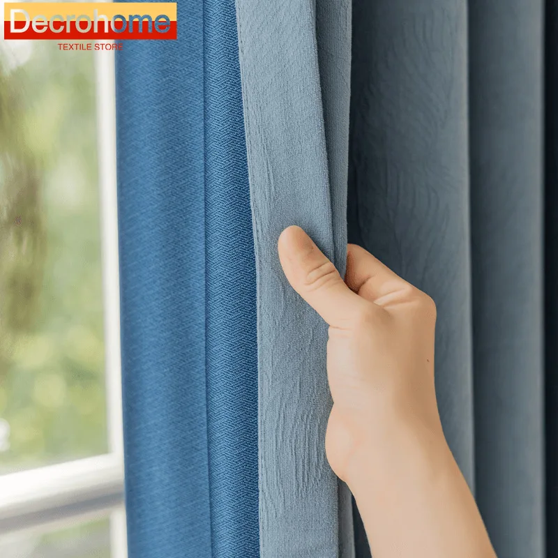 

Haze Blue Leaf Jacquard Thickened Chenille Shading Curtains for Bedroom Living Room French Window Balcony Custom Finish Product