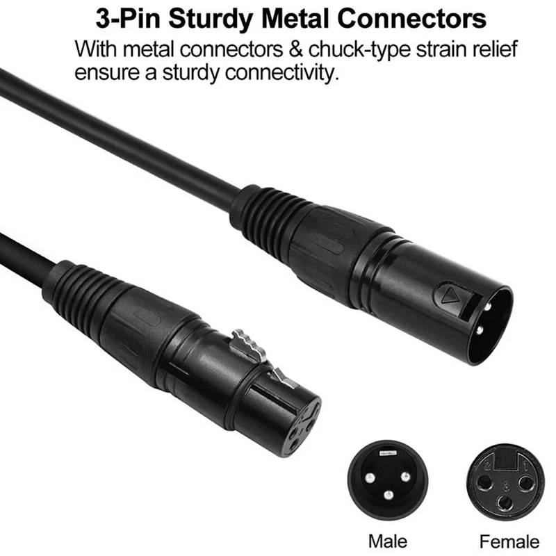 كابل إشارة ضوء المرحلة DMX ، أسلاك من الذكور إلى الإناث ، أسلاك XLR ، 3 دبوس ، 6.5 قدم ، 2 متر ، 8