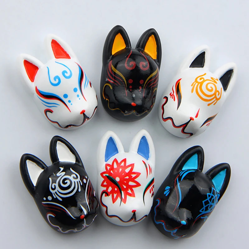 Resin Three-dimensional Cozy Japanese Prayer Fox Mask Refrigerator Stickers Face Magnetic Button Refrigerator Stickers