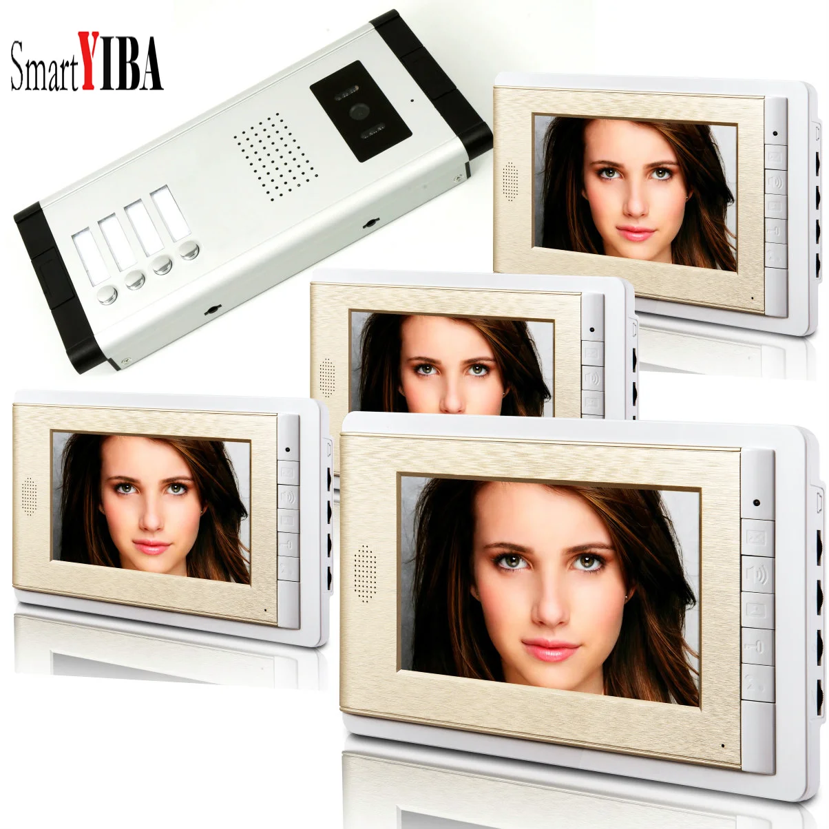 SmartYIBA Video Intercoms With Apartment 4 Calling Buttons Building Access Control System Video Door Phone Doorbell Kits