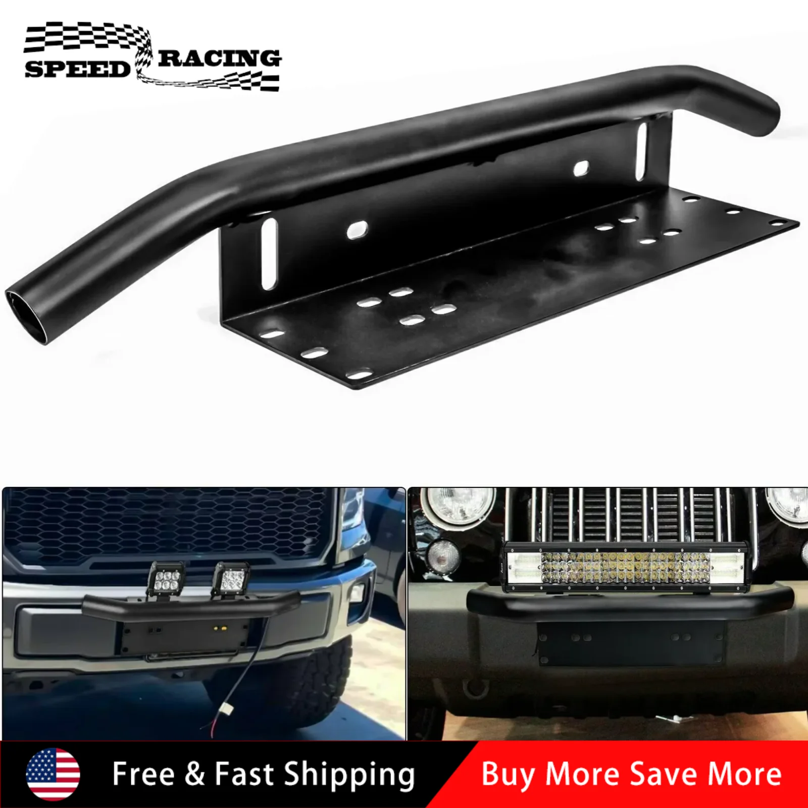 

Durable 23 inch Aluminum Bull Bar Front Bumper License Plate Mount Bracket LED Light Holder Offroad Black For Jeep Pickup SUV