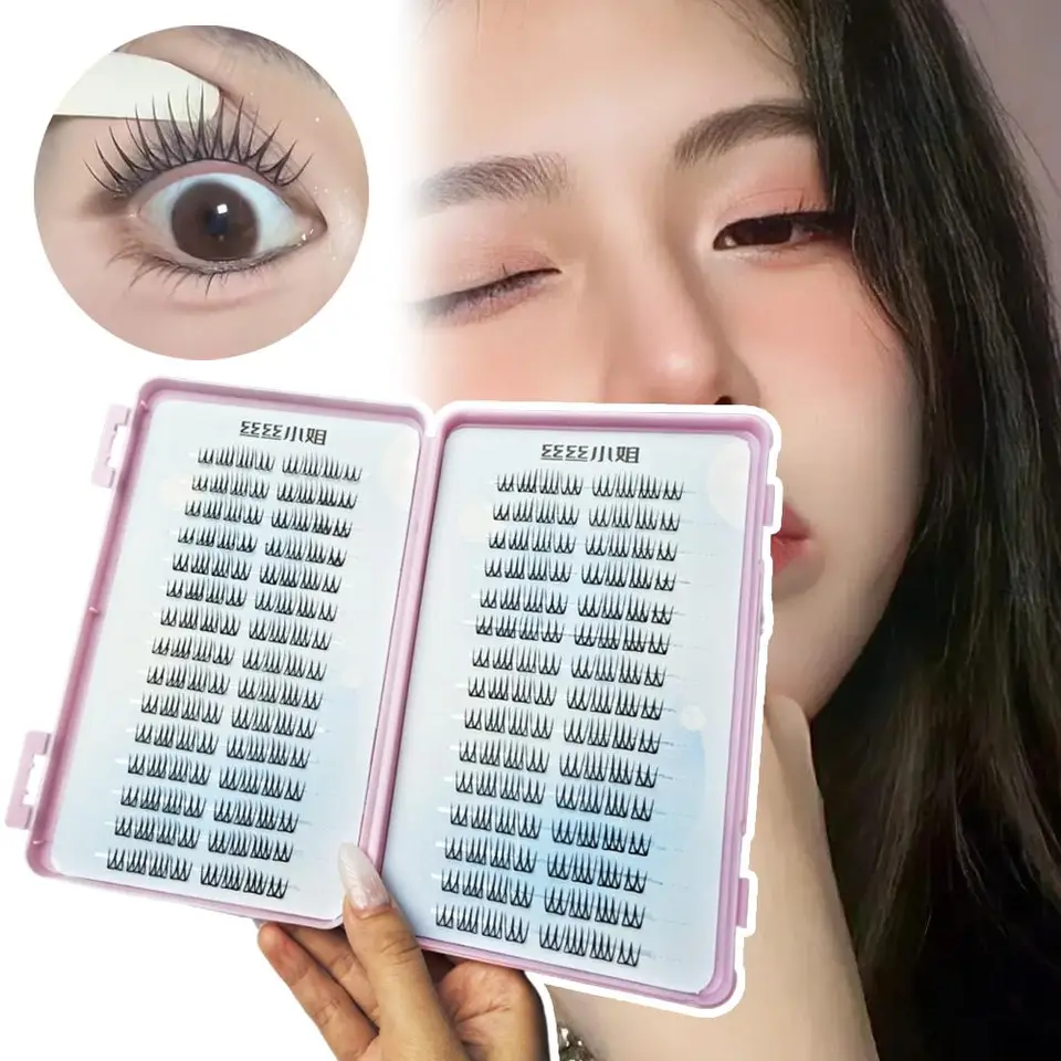 30 filas de pestañas postizas estilo grupo femenino coreano, forma U, efecto mirada ampliada, autoadhesivas naturales para extensiones 4