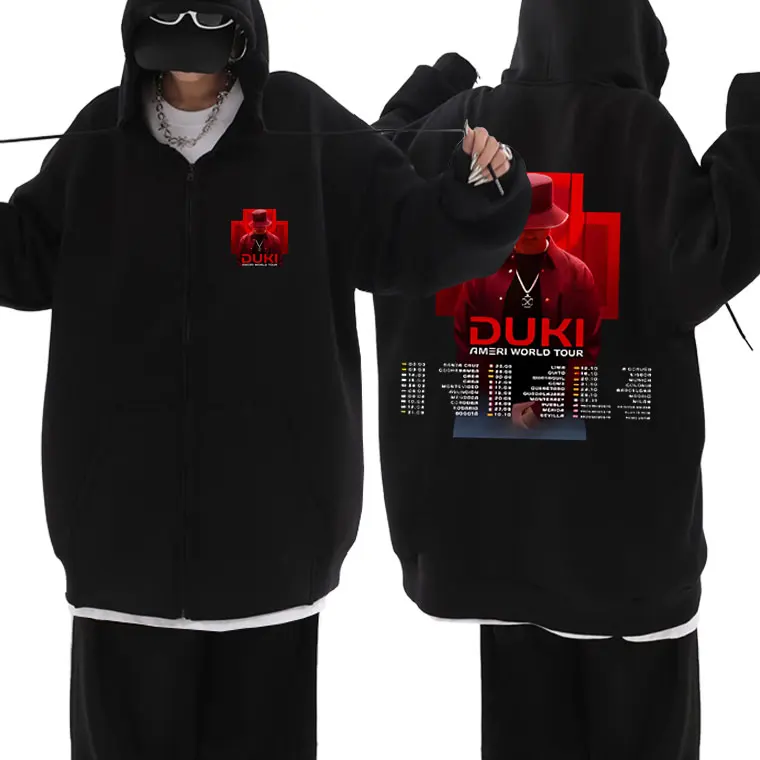 

Rapper Duki Ameri World Tour Zipper Hoodie Men Women Fashion Hip Hop Oversized Zip Up Jacket Men's Trendy Vintage Zip Up Hoodies