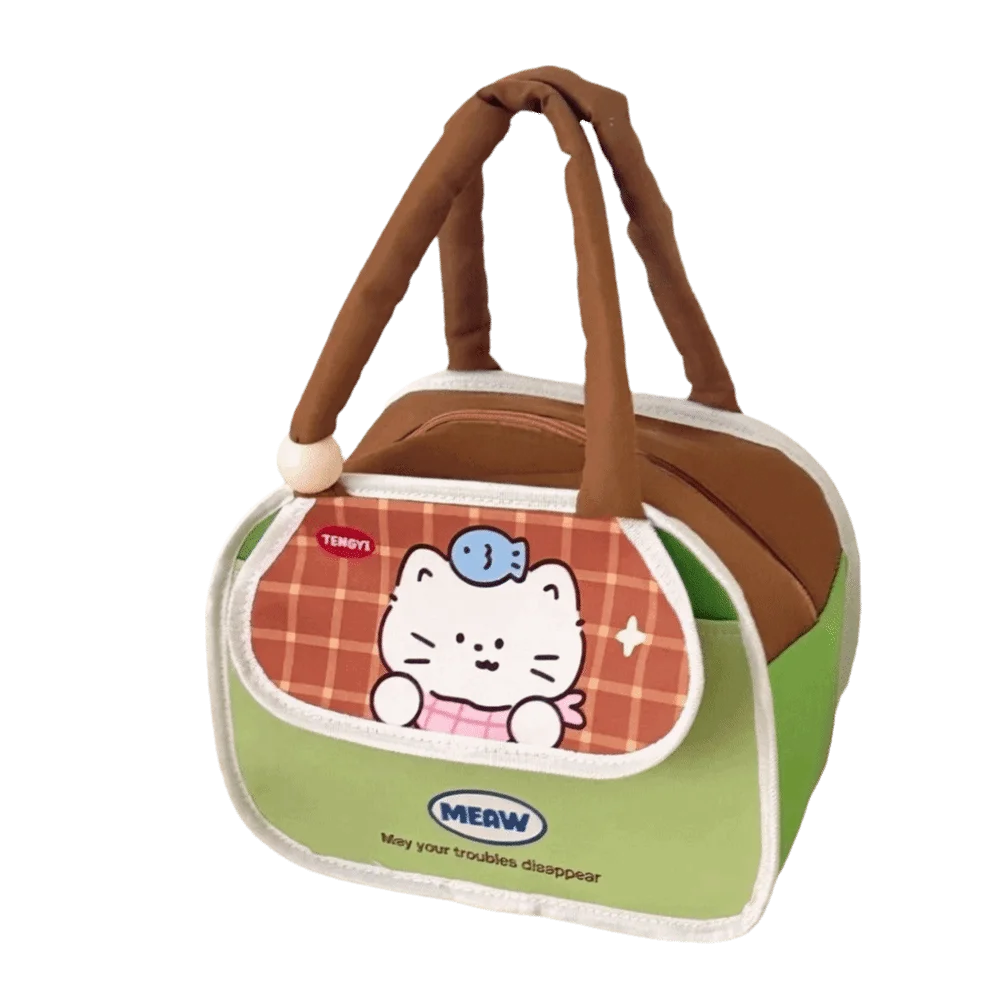 Portable Cartoon Insulated Lunch Bag Cold Insulation Large Capacity Lunch Box Bag Aluminum Mold Patchwork Design