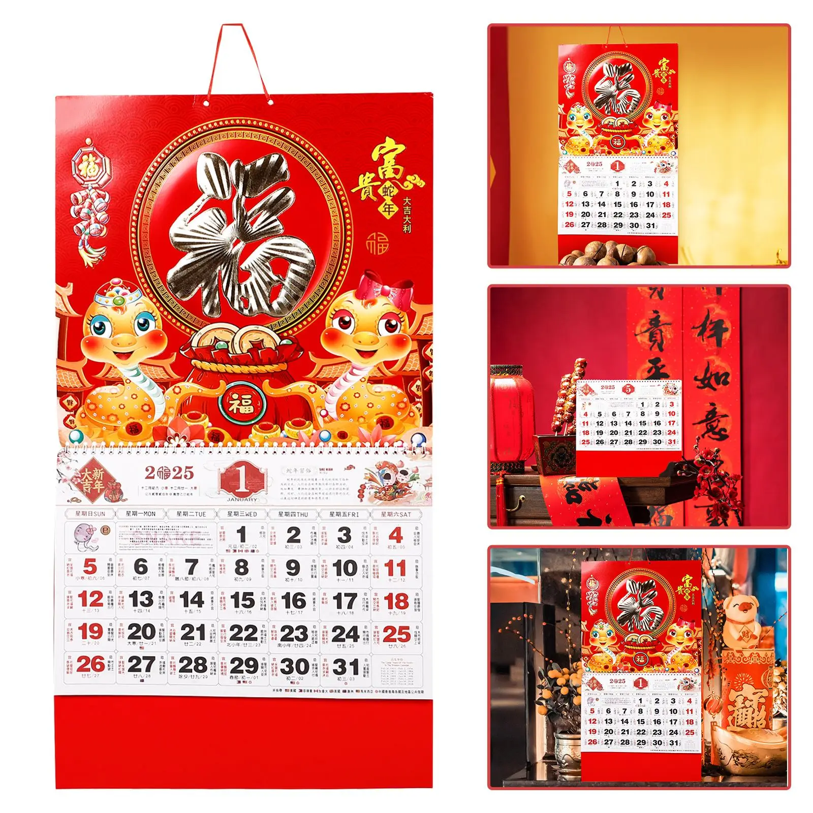 Imagem -02 - Pendurado Mensalmente Claro Calendário Impresso Material de Escritório Parede do Ano Chinês para Casa Delicados Acessórios Finos Acessórios Resistente 2025