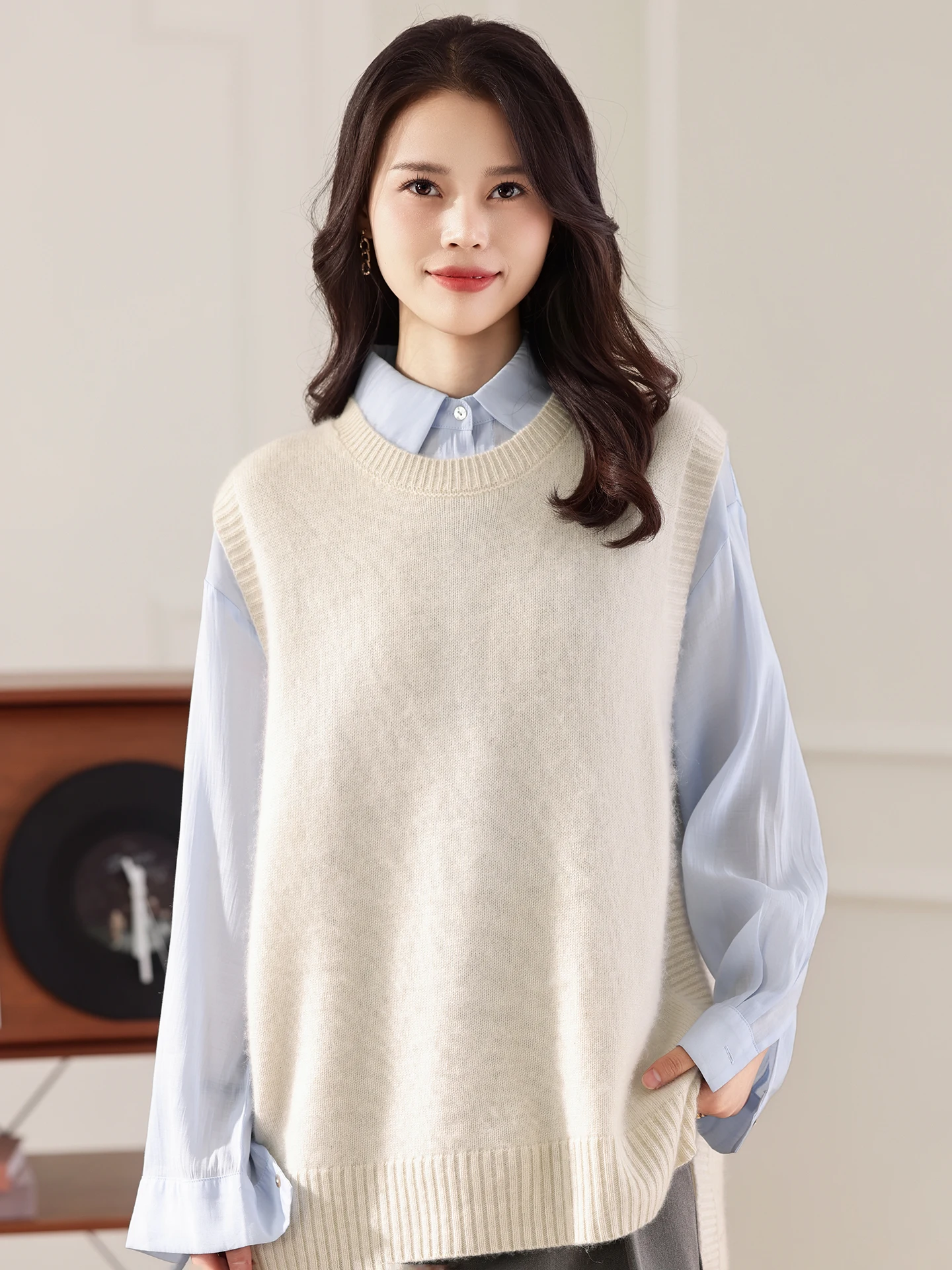 

Classic Autumn Winter Woman Sweater Vest Basic 100% Merino Wool Knitted Pullover Solid Sleeveless Clothing Tops Ladies Jumper