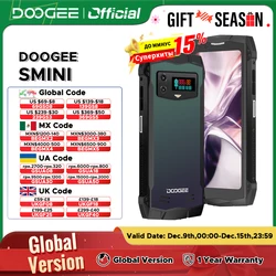 DOOGEE Smini 견고한 휴대폰, 혁신적인 후면 디스플레이, 고속 충전 휴대폰, 4.5 인치 qHD 디스플레이, 8GB + 256GB, 3000mAh, 18W, 월드 프리미어