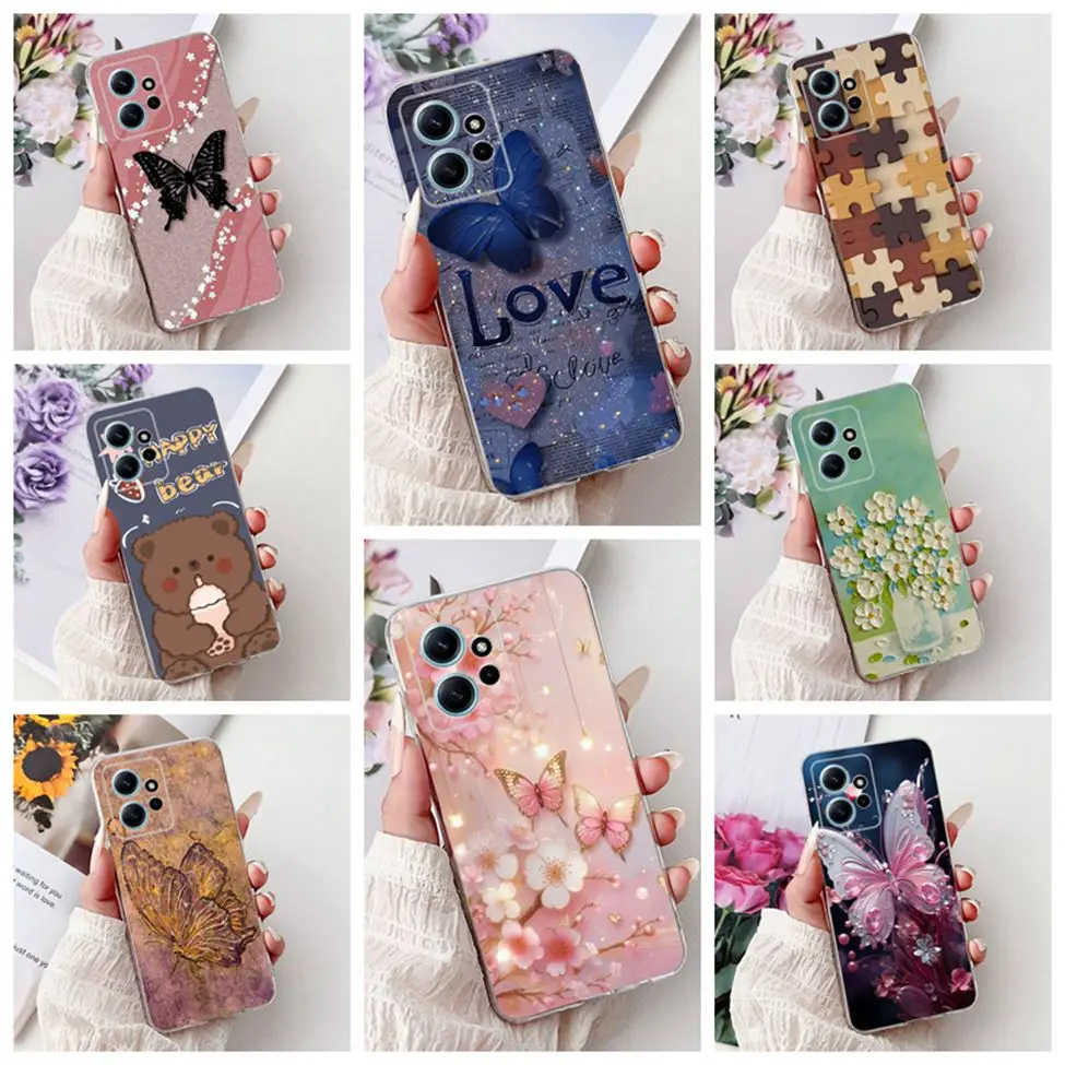 واضح ل Redmi ملاحظة 12 4G حالة الأزياء فراشة الزهور لطيف القط الحب لينة الغطاء الخلفي ل Redmi ملاحظة 12 4G جراب هاتف الوفير #1