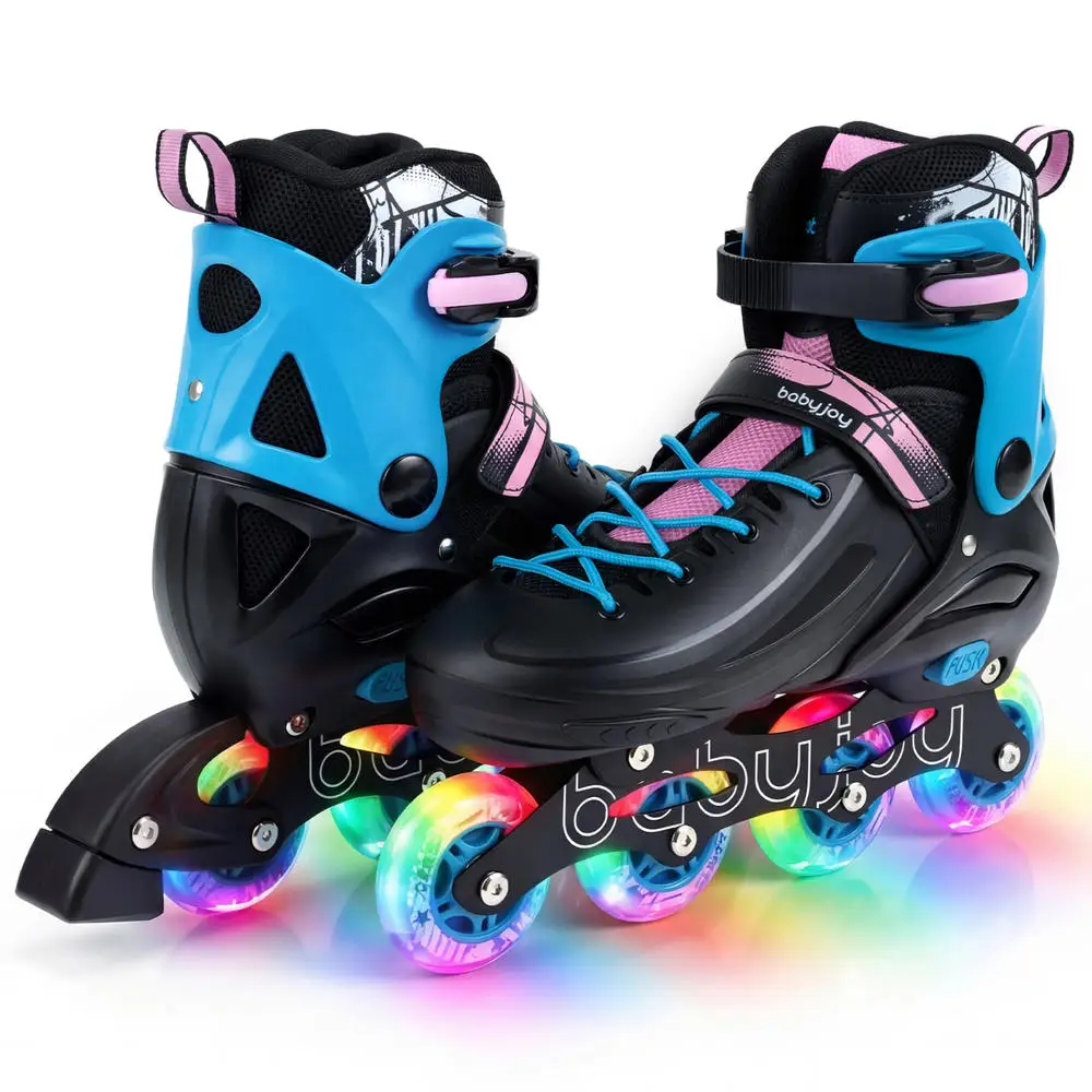 4-Size Adjustable Light-Up Kids Inline Skates For Kids Ages 7-9-Black