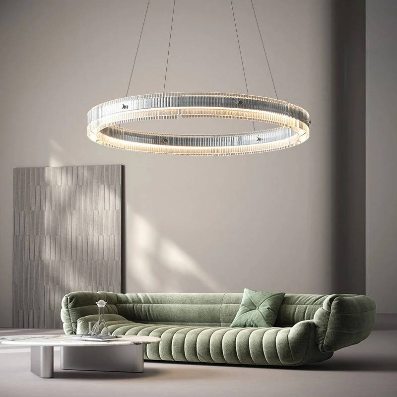 

French light luxury living room chandelier modern minimalist creative high-end designer glass atmosphere round dining room light