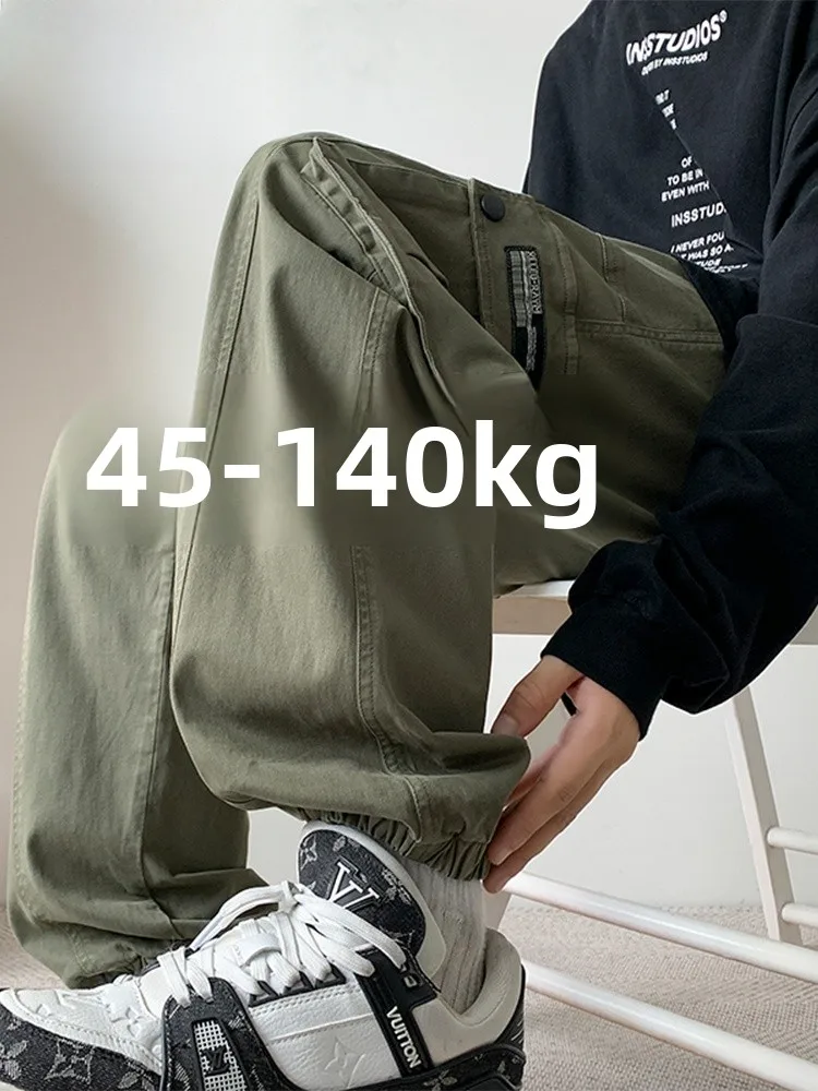 

MoChao Pure Cotton plus Size Workwear Casual Pants Men's Spring Autumn Sle Loose Sports Sweatpants Trendy Brand Fat Casual ...