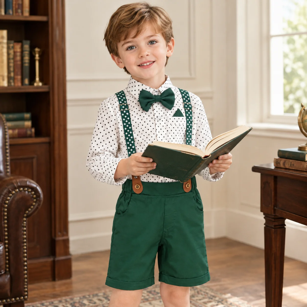 Boys Formal Outfit Set 1-6 Years Polka Dot Shirt Gentleman Style Kids Wedding Party Birthday Clothing Toddler Christmas Gift