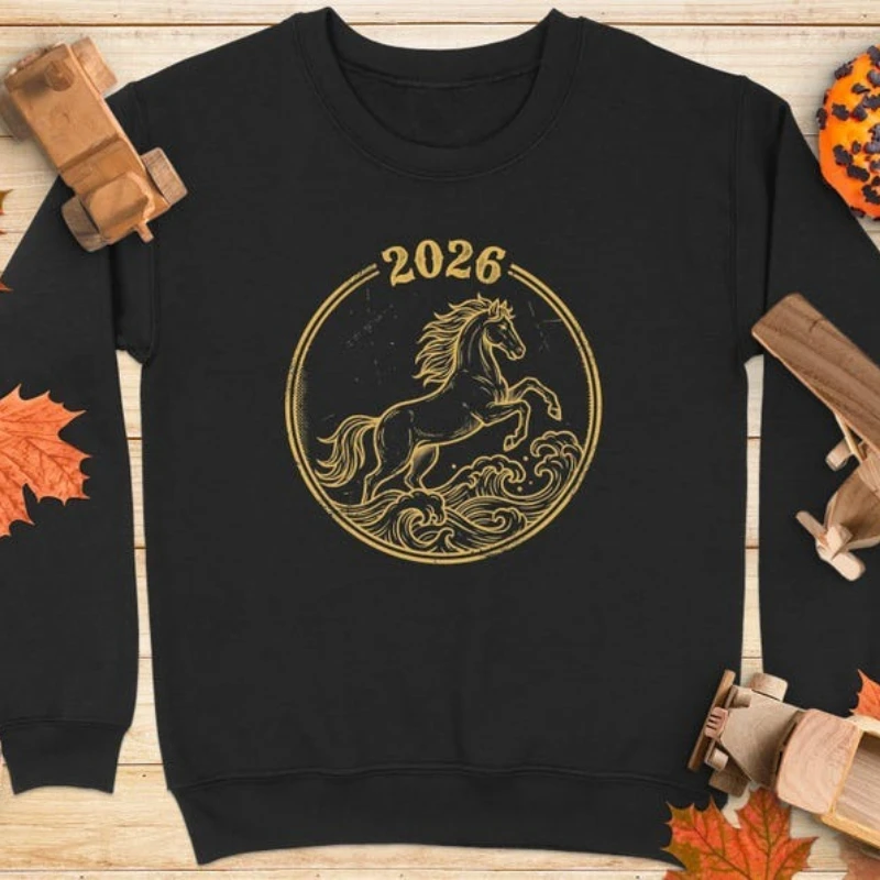 أزياء الحصان السنة القمرية الجديدة الرسم الخريف والشتاء البلوز طويلة الأكمام مطابقة هوديس الدفء الكبار السترة