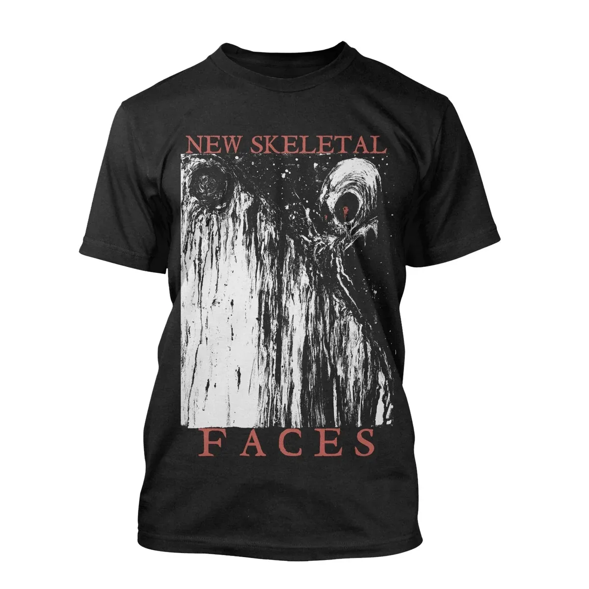 Gritty Torn Texture Ghost Skull Album Cover Style Artwork Print Unisex T‑shirt, New Skeletal Faces Heavy Metal Music Fashion Tee