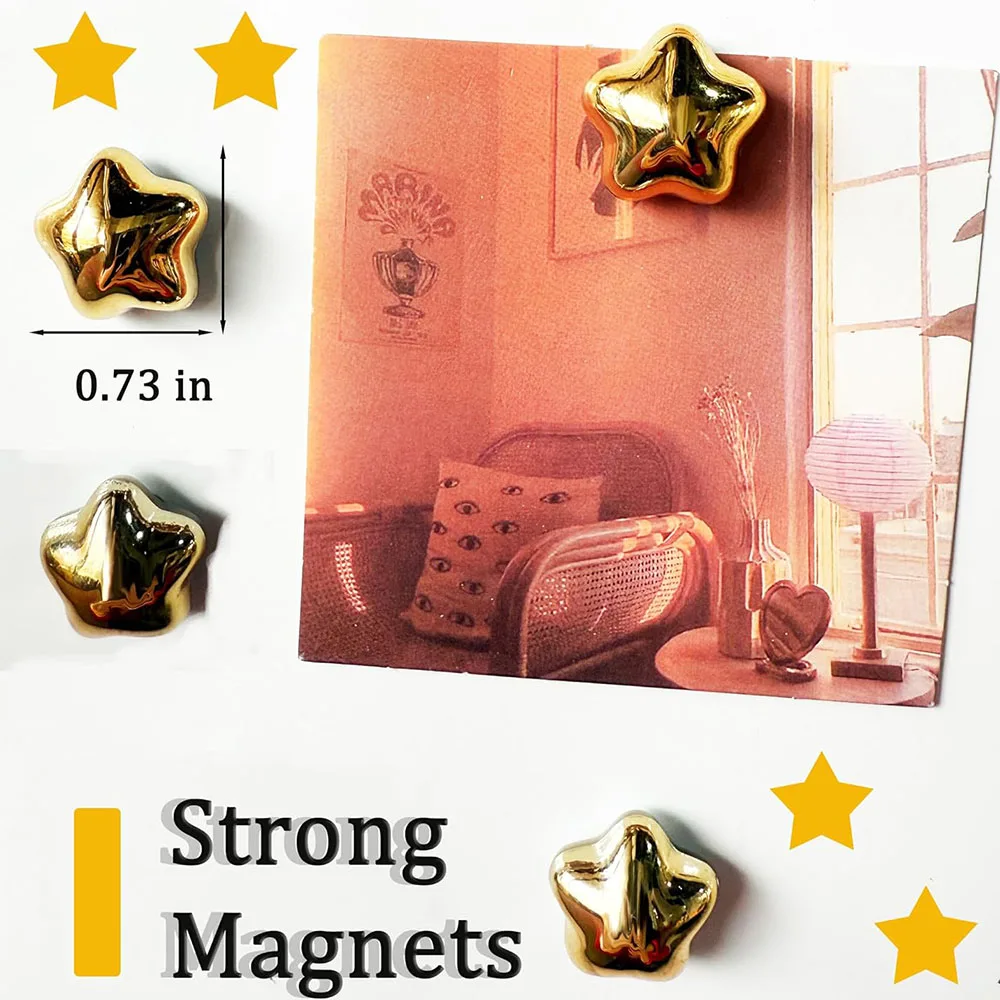 15Pcs Small Gold Star Fridge Magnets Cute Decorative Refrigerator Magnets for Kitchen Office Whiteboard Locker Home Decor