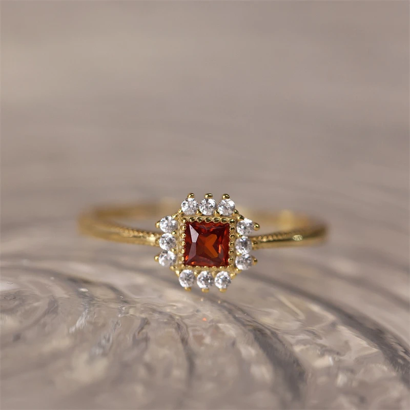 Vintage Red Zircon Geometric Ring for Women Fashion Exquisite Stainless Steel Finger Joint Ring Girls Jewelry Anniversary Gift
