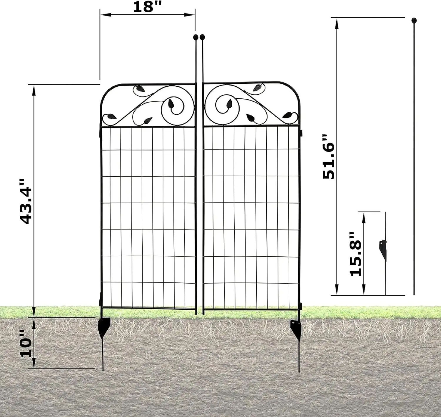 

1 Pack Black Coated Steel Decorative Garden Fence Gate 8 Leaves, 44 Inches x 36 Inches